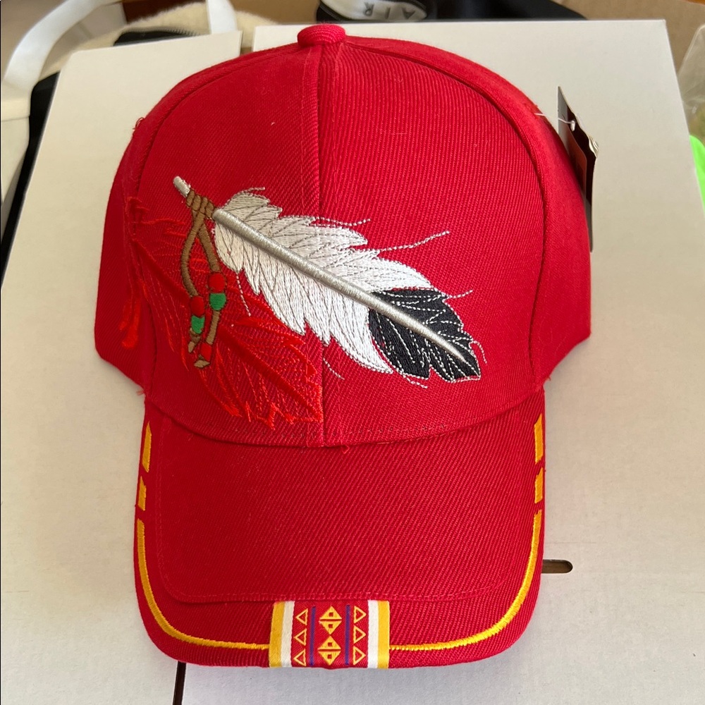 Red Feather Embroidered Cap